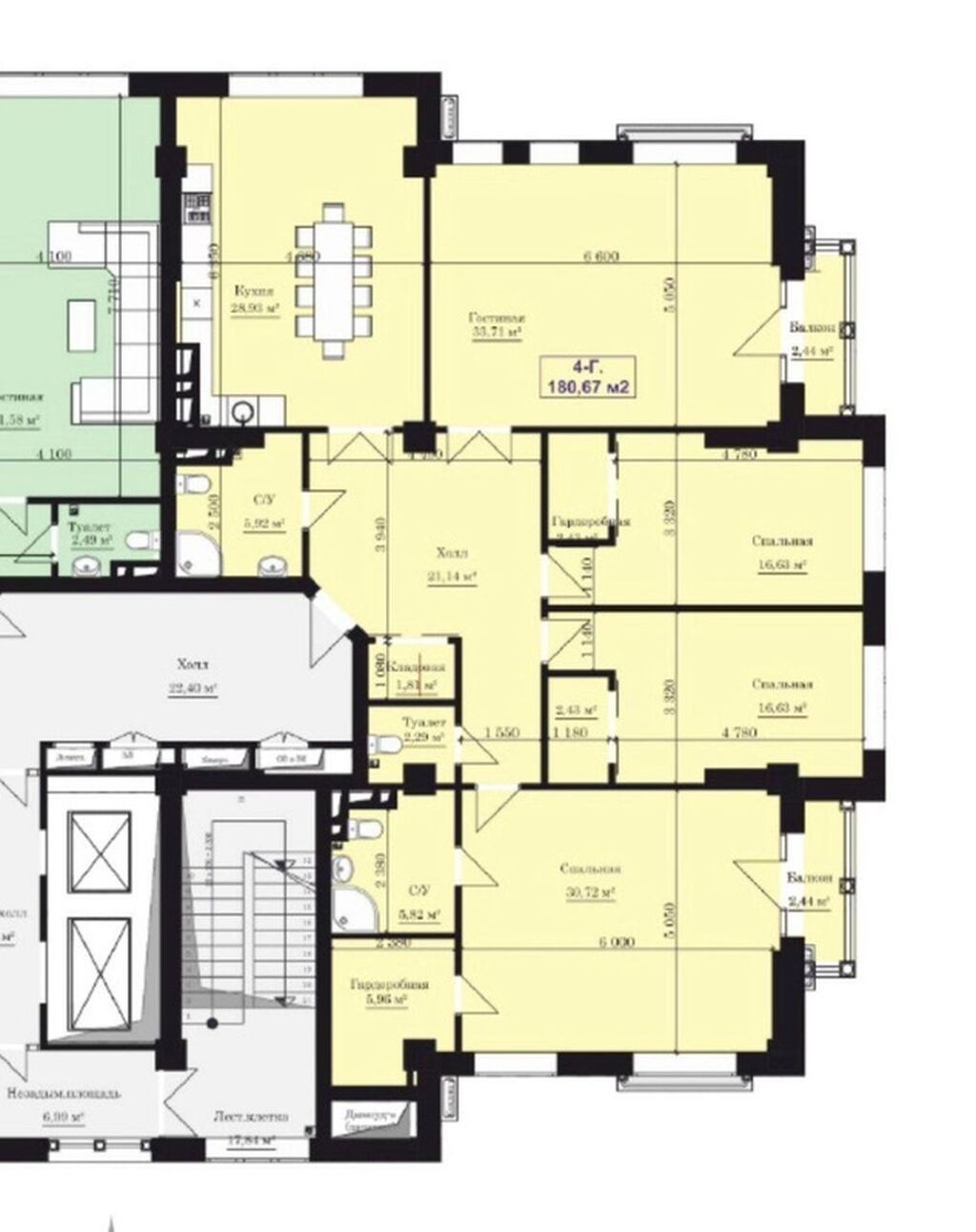 4 комнаты, 181 м², Ала-Арча ТРЦ Элитка, 10 этаж, ПСО (под самоотделку): фото 3