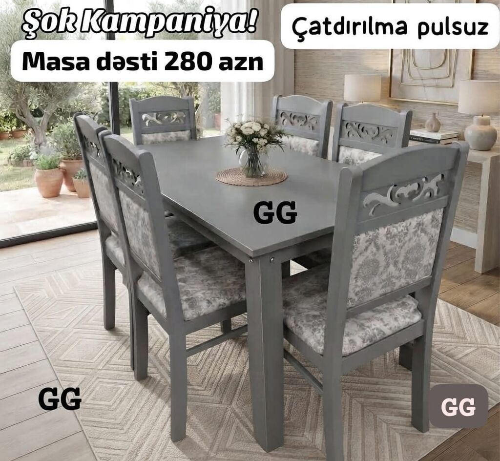 Masa dəsti – 6 nəfərlik variantlar Seçimlər: - 6 stullu klassik