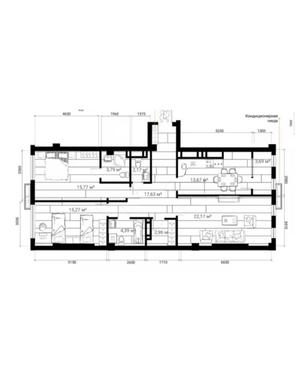 3 комнаты, 105 м², Асанбай мкр Элитка, 14 этаж, ПСО (под самоотделку): фото 4
