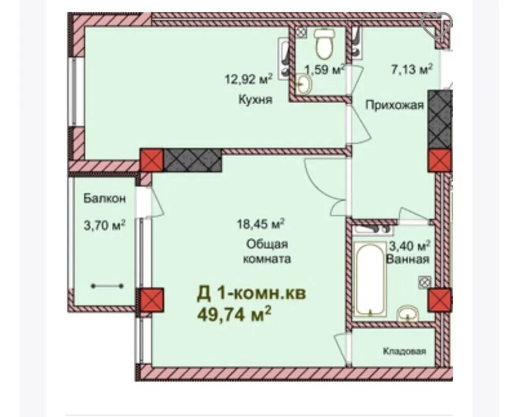 1 комната, 50 м², Космос Элитка, 10 этаж, ПСО (под самоотделку)