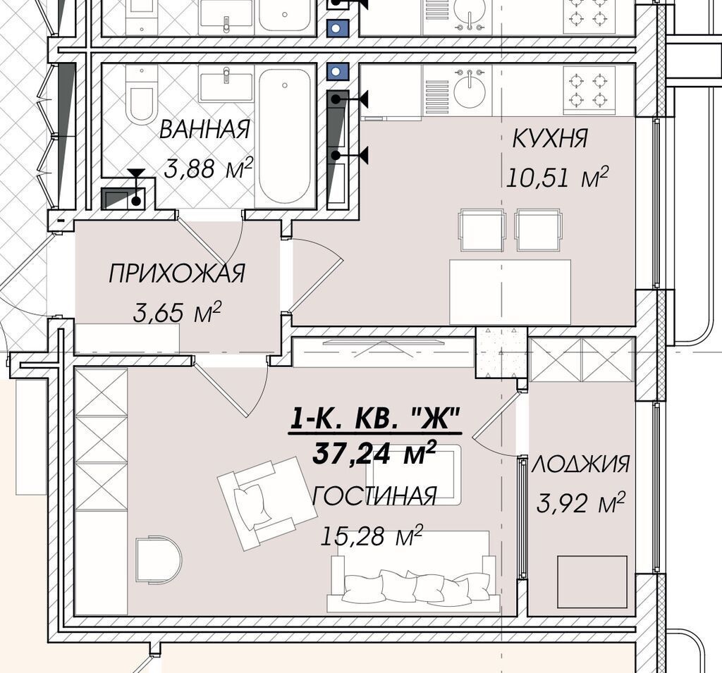 1 комната, 37 м², Элитка, 13 этаж, ПСО (под самоотделку) — фото 4
