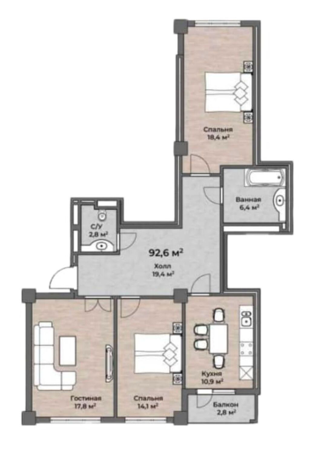 Продам 3-комн. квартиру, 93 м², ЖК Эмель: фото 2