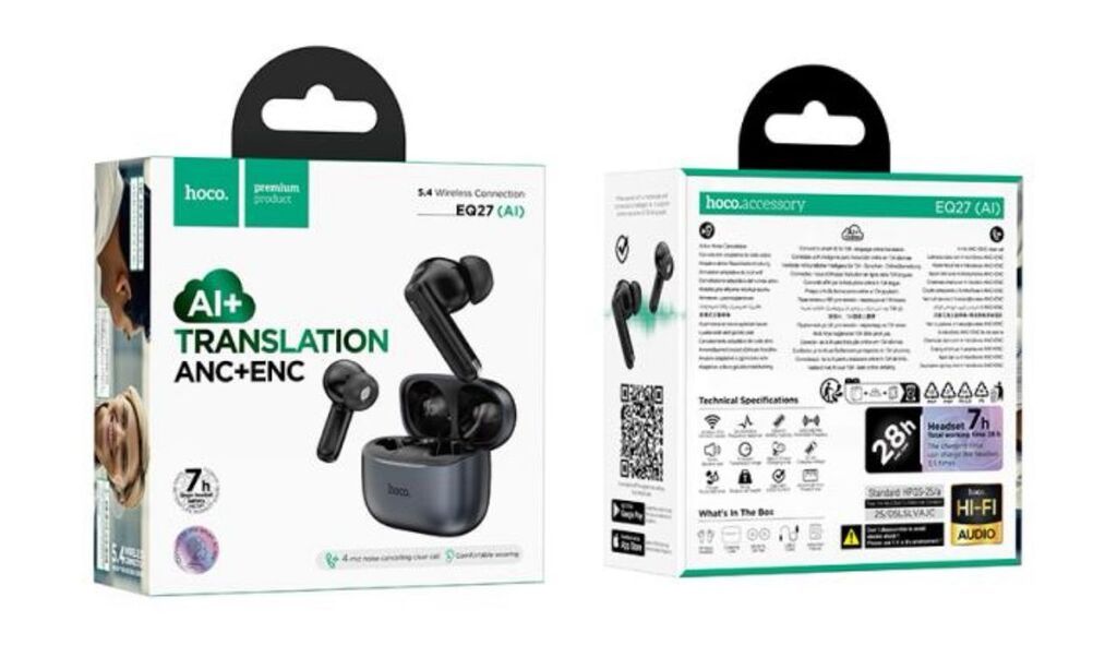 HOCO EQ27 Fun ANC ENCsmart AI translation headset (metal gray) — фото 3