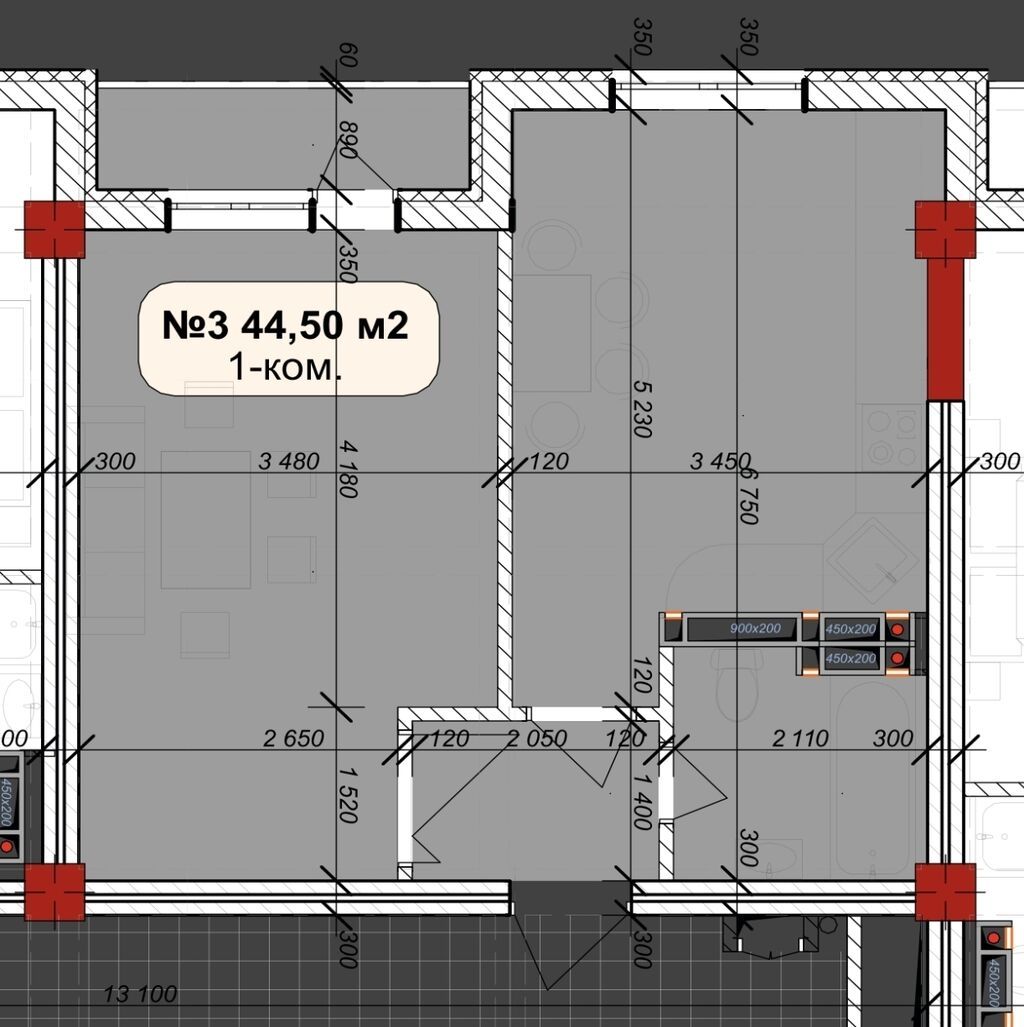 1 комната, 44 м², Нижний Джал (Джал-23) Элитка, 9 этаж, ПСО (под самоотделку): фото 2