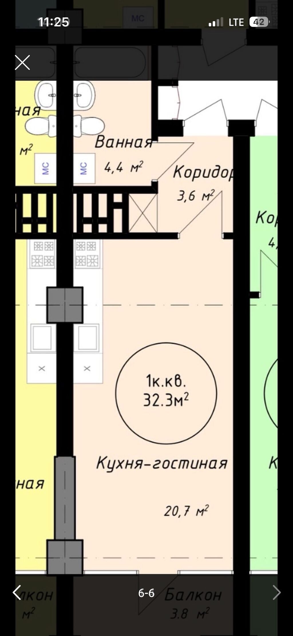 Студия, 33 м², парк Фучика Индивидуалка, 8 этаж, ПСО (под самоотделку): фото 4