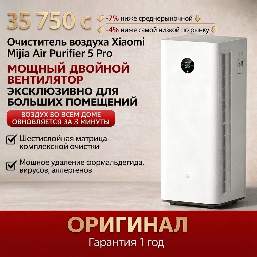 Воздухоочиститель MiJia Напольный, 50-70 м², Воздушный, НЕРА, Антибактериальный: фото 2