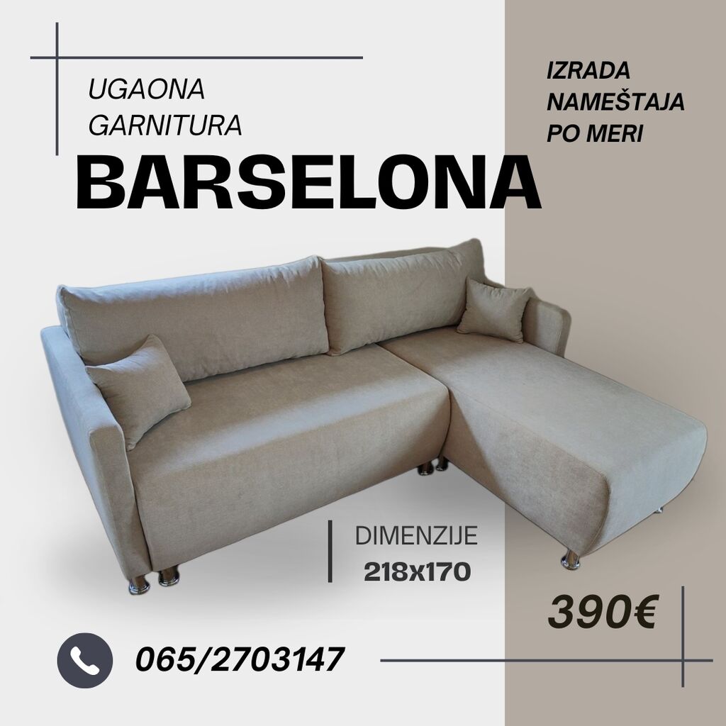 Ugaone garniture: Ugaona garnitura "Barselona" Krajnjih dimenzija 218x175 Dvosed i