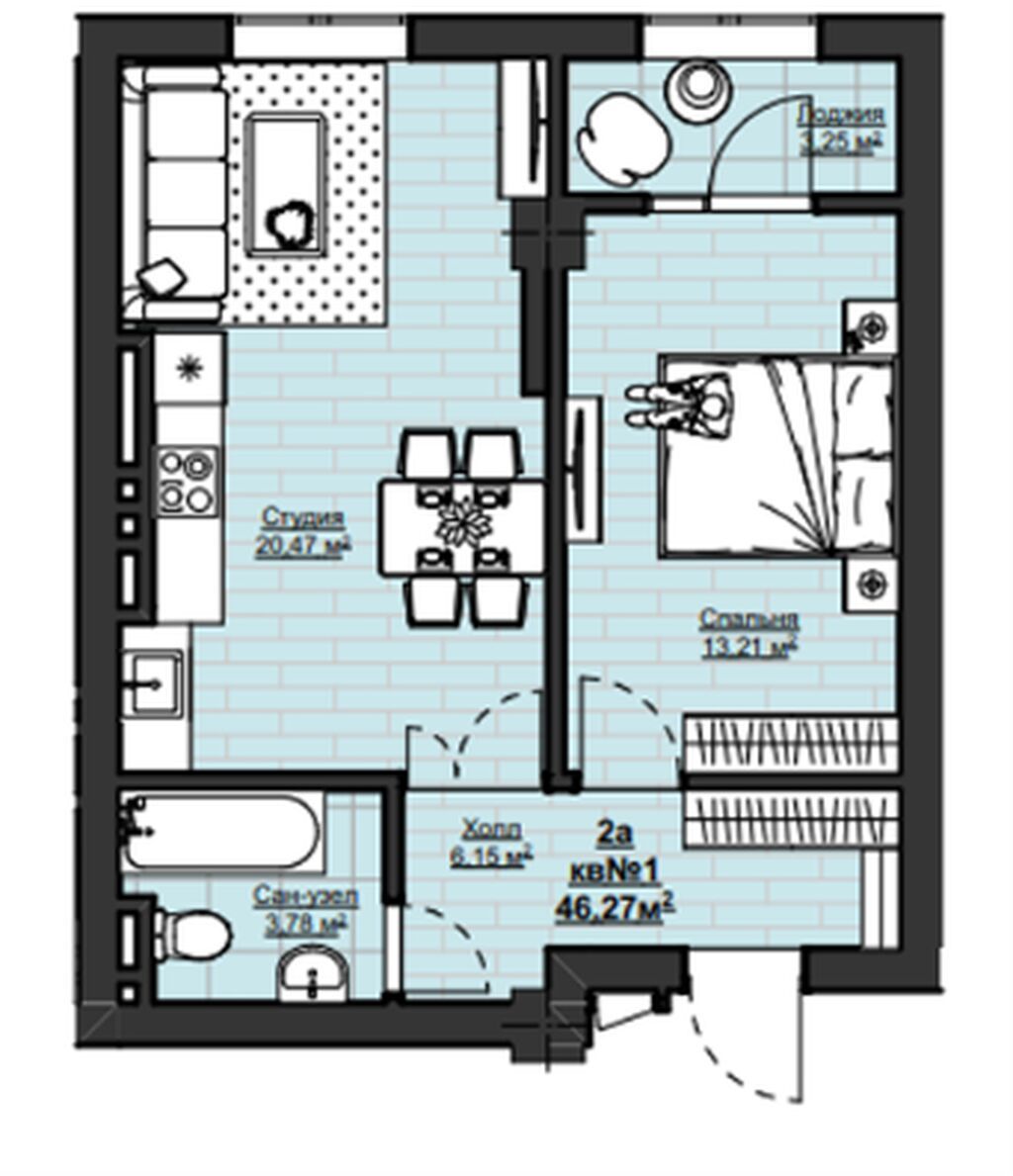 2 комнаты, 47 м², Асанбай мкр Элитка, 7 этаж, ПСО (под самоотделку): фото 3
