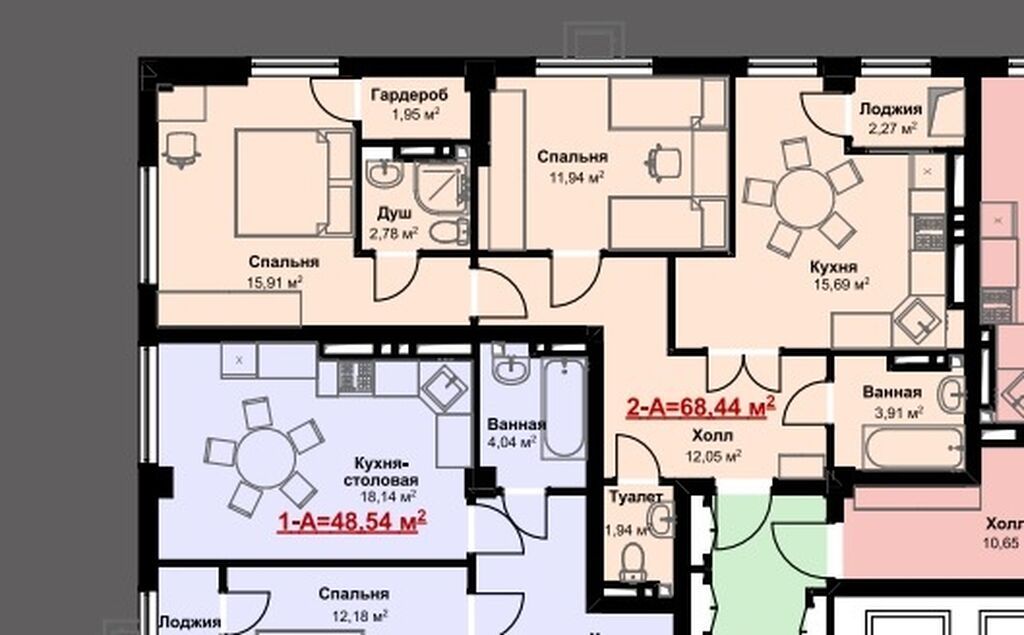 2 комнаты, 69 м², Кок-Жар ж/м Элитка, 12 этаж, ПСО (под самоотделку): фото 2