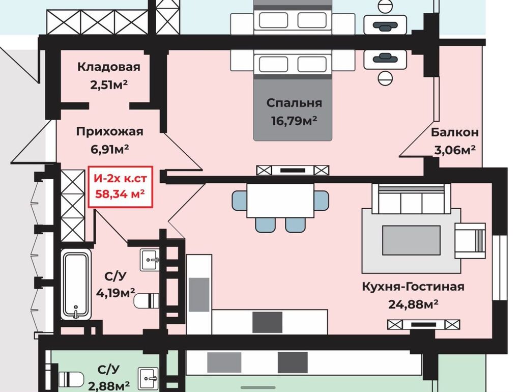 1 комната, 53 м², Ала-Арча ТРЦ Элитка, 5 этаж, ПСО (под самоотделку): фото 2