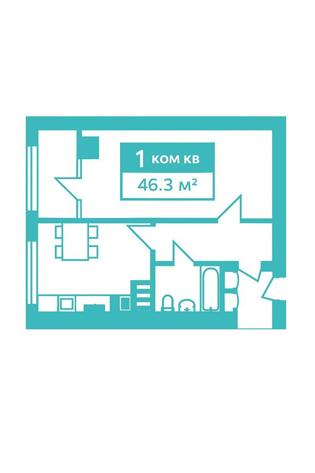 1 комната, 46 м², Элитка, 3 этаж, ПСО (под самоотделку): фото 2
