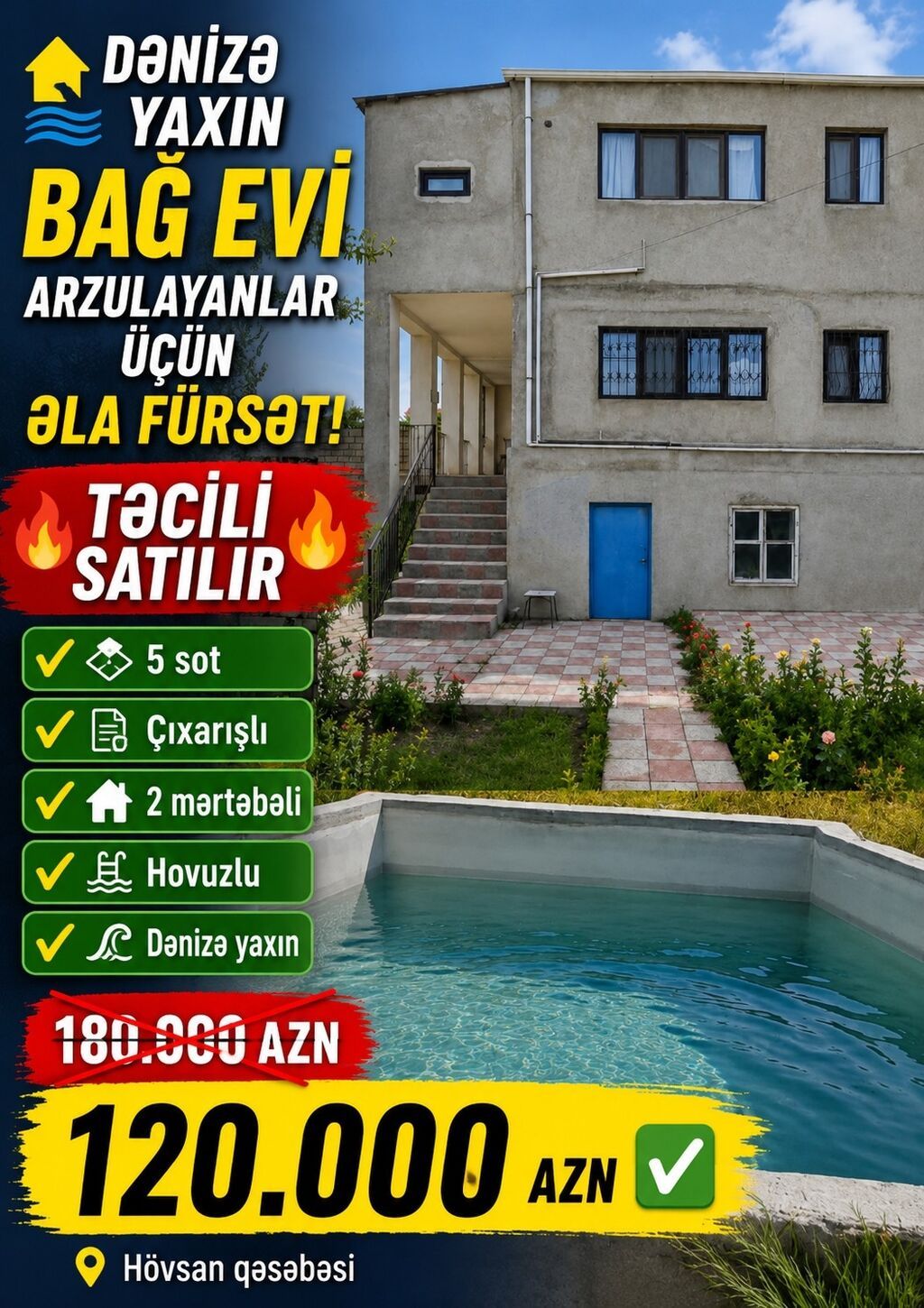 Bakı, Suraxanı, 162 kv. m, 5 otaqlı, Hovuzlu