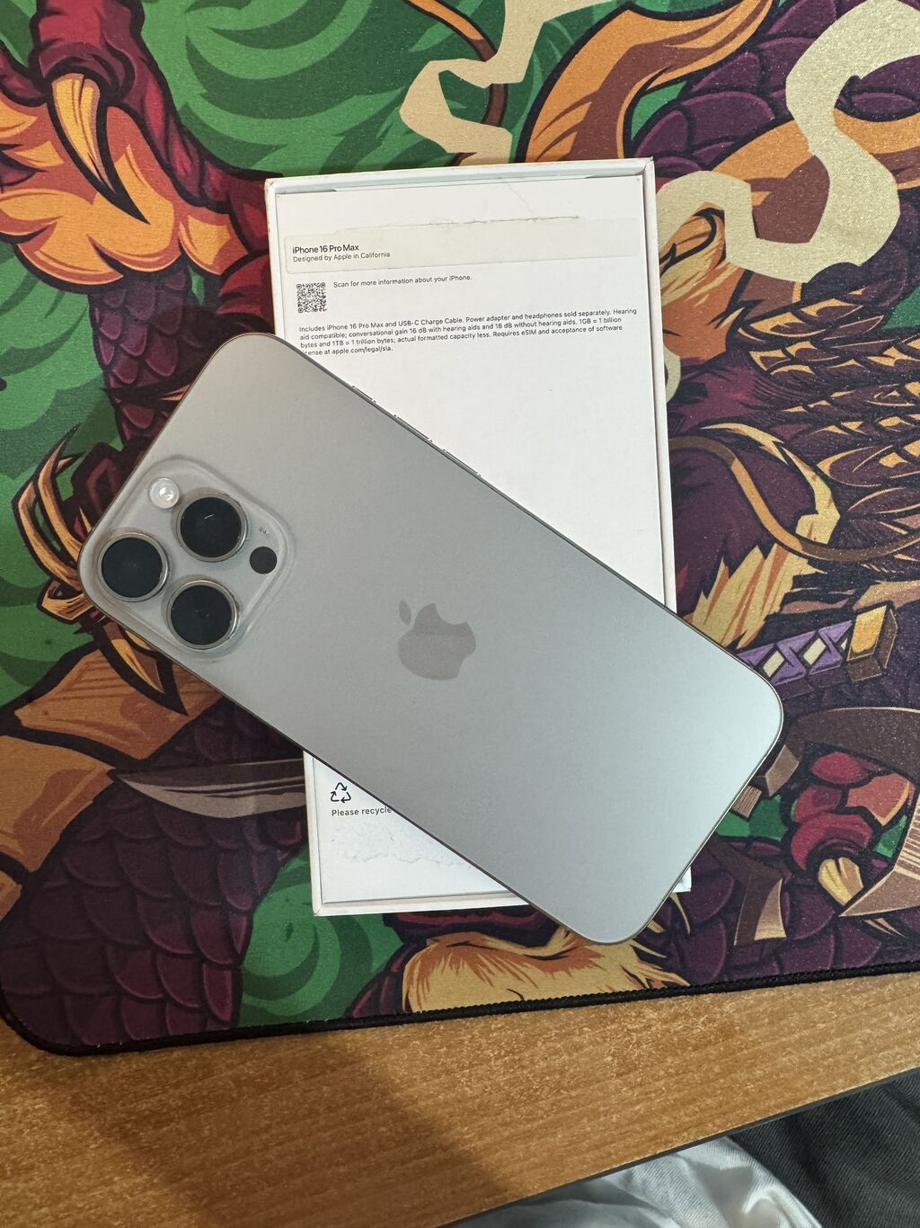 IPhone 16 Pro Max, Б/у, 256 ГБ, Natural Titanium, Защитное стекло, Чехол, Коробка, 93 %: фото 3
