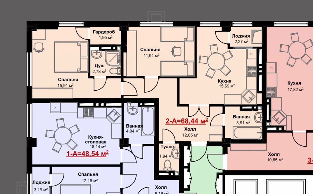2 комнаты, 68 м², Кок-Жар ж/м Элитка, 5 этаж, ПСО (под самоотделку): фото 2