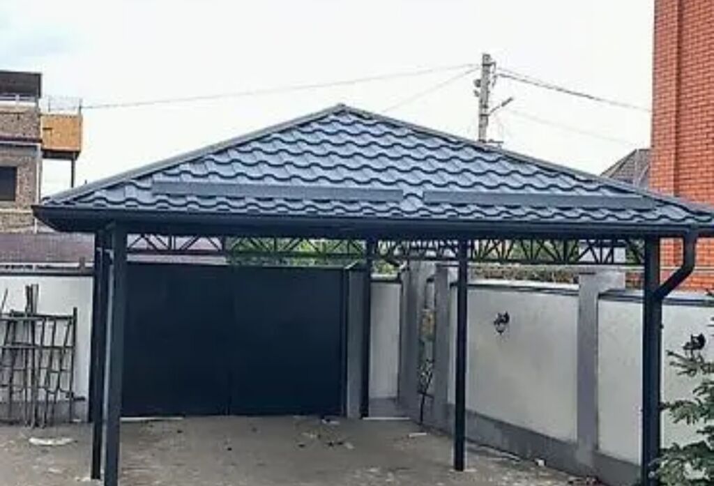 Металлические навесы для авто и двора - Каркас: стальные стойки и: фото 3