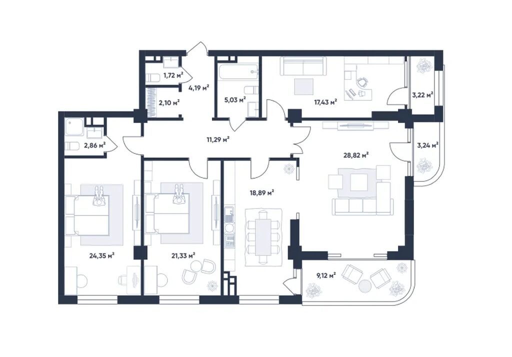 4 комнаты, 153 м², Совмина мкр Элитка, 4 этаж, ПСО (под самоотделку): фото 3