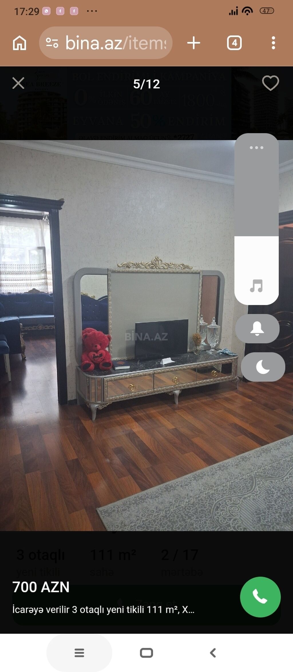 İcarə üçün mənzil – 3 otaqlı, 111 m², yeni tikili, 2/17 mərtəbə.MƏNZİL