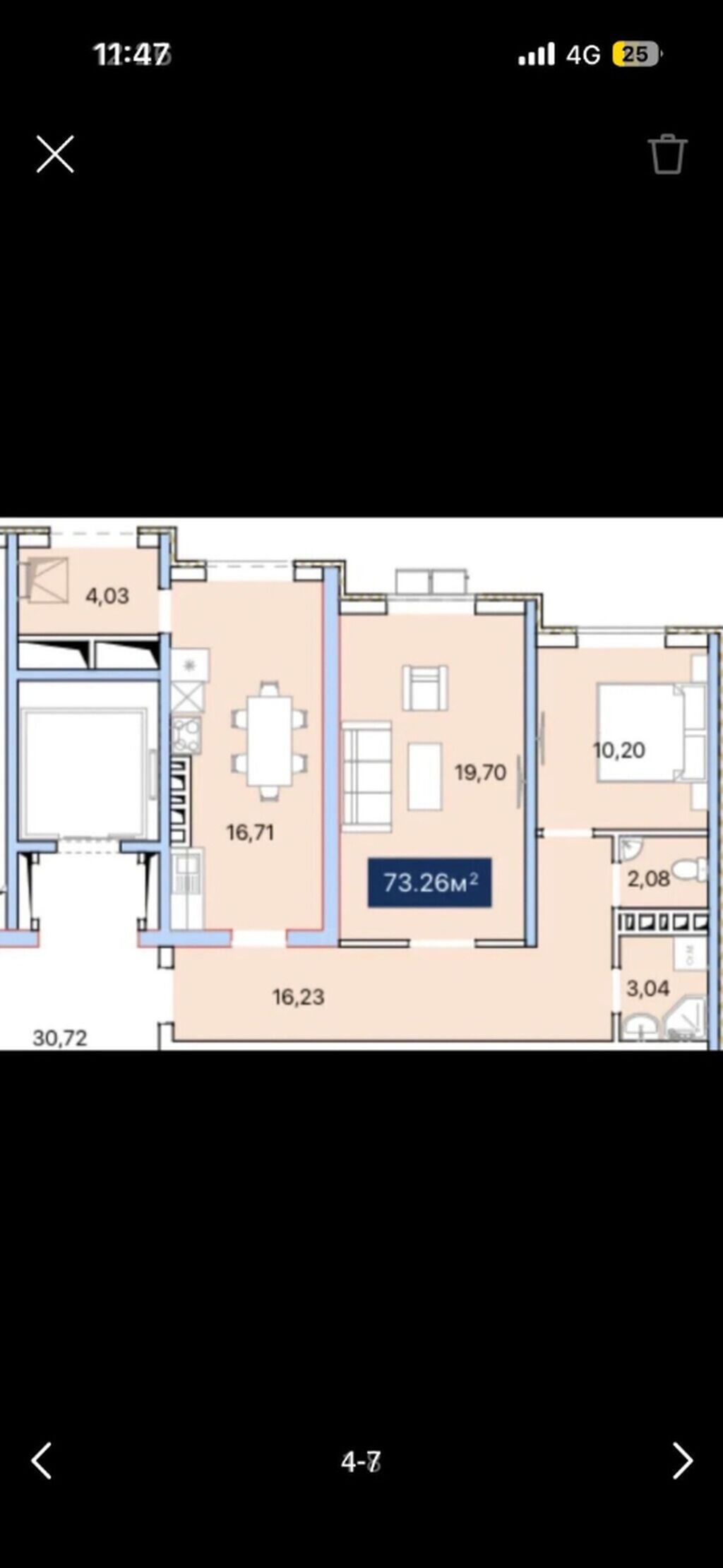 2 комнаты, 73 м², Элитка, 4 этаж, ПСО (под самоотделку): фото 3