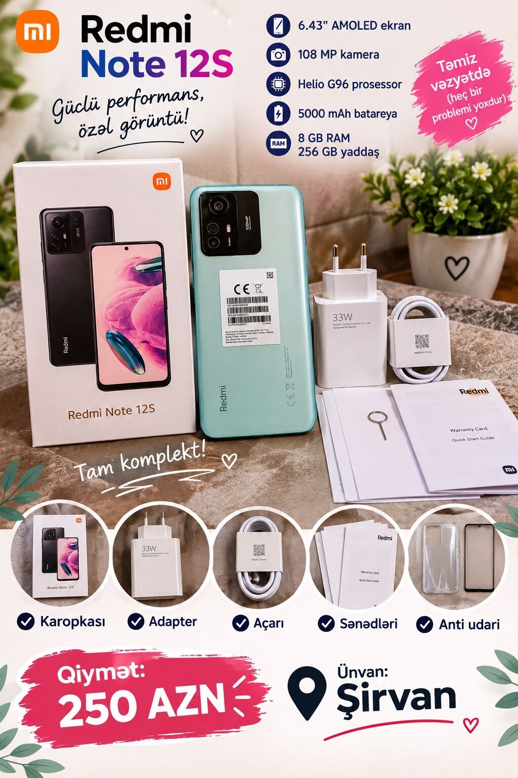 Xiaomi 256 GB, rəng - Yaşıl, 
 Sənədlərlə