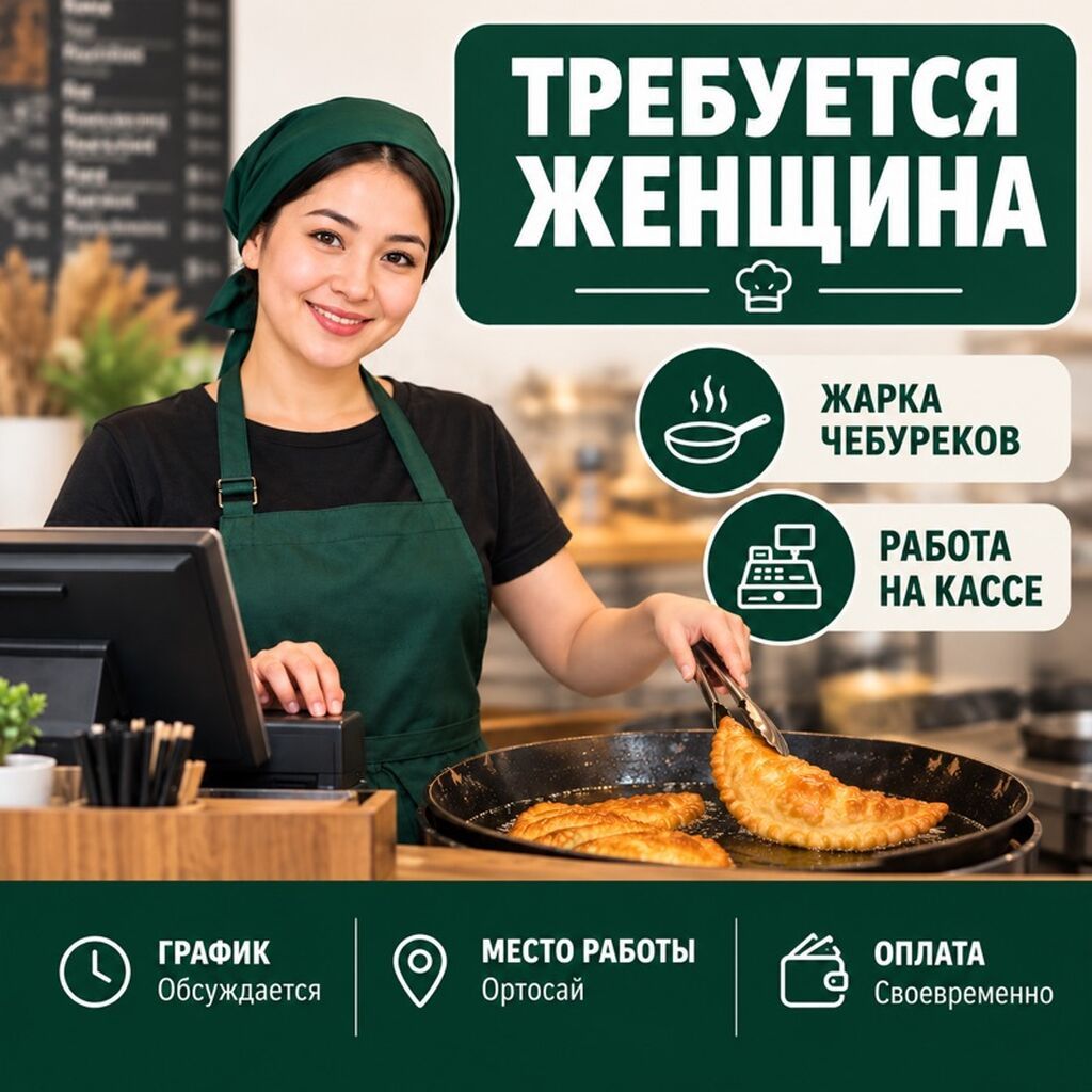 Требуется сотрудник в чебуречную на Ортосайском рынке