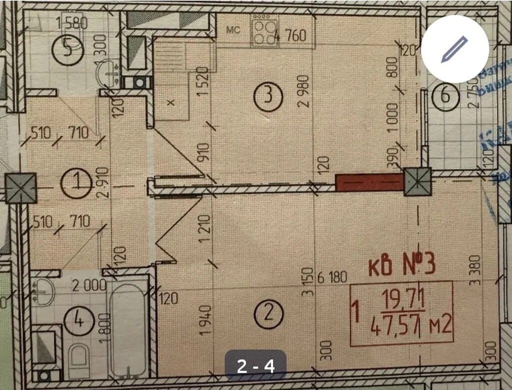 1 комната, 47 м², Джал мкр (в т.ч. Верхний, Нижний, Средний) Элитка, 2 этаж, ПСО (под самоотделку): фото 4
