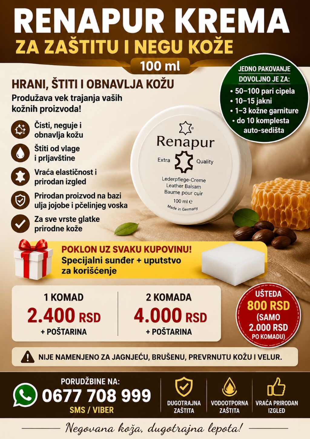 Kućna hemija i proizvodi za kuću: 🛡RENAPUR KREMA ZA ZAŠTITU I NEGU KOŽE – 100 ml ✅ Hrani, štiti i