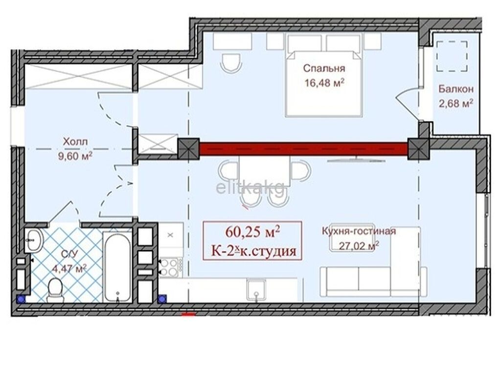2-комн. квартира, 61 м², ЖК Амир Сити, 10 этаж: фото 4