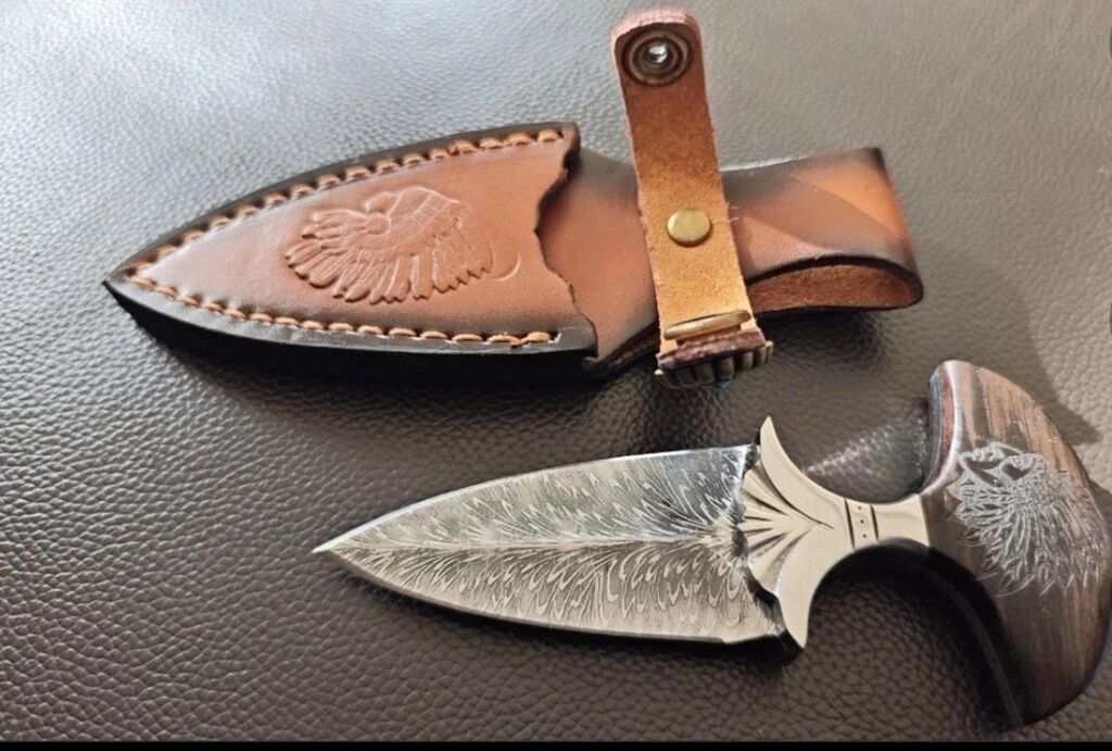 Пишите в Ватсапп Мини-нож «Push Dagger» с резным клинком и кожаными — фото 3