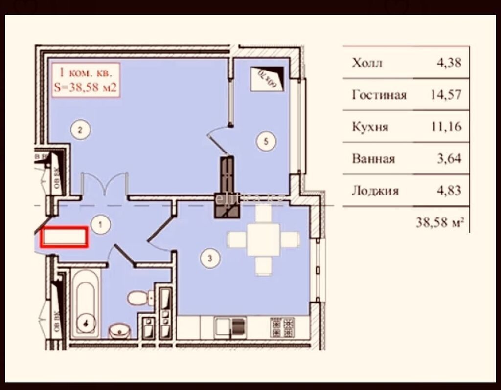 1 комната, 39 м², бульвар Эркиндик Элитка, 2 этаж: фото 2