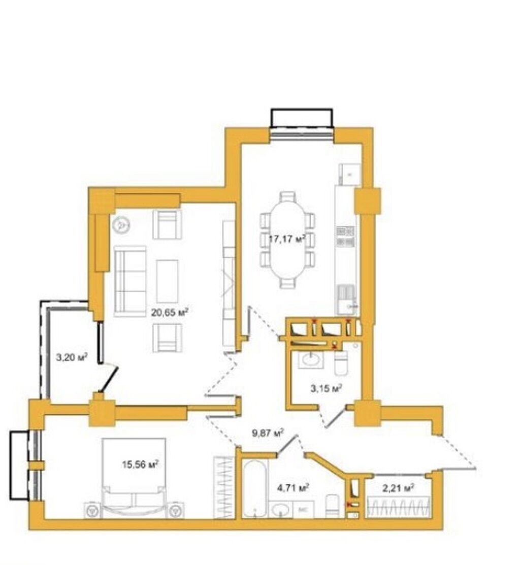 2 комнаты, 76 м², Южная Магистраль Элитка, 3 этаж, ПСО (под самоотделку): фото 3