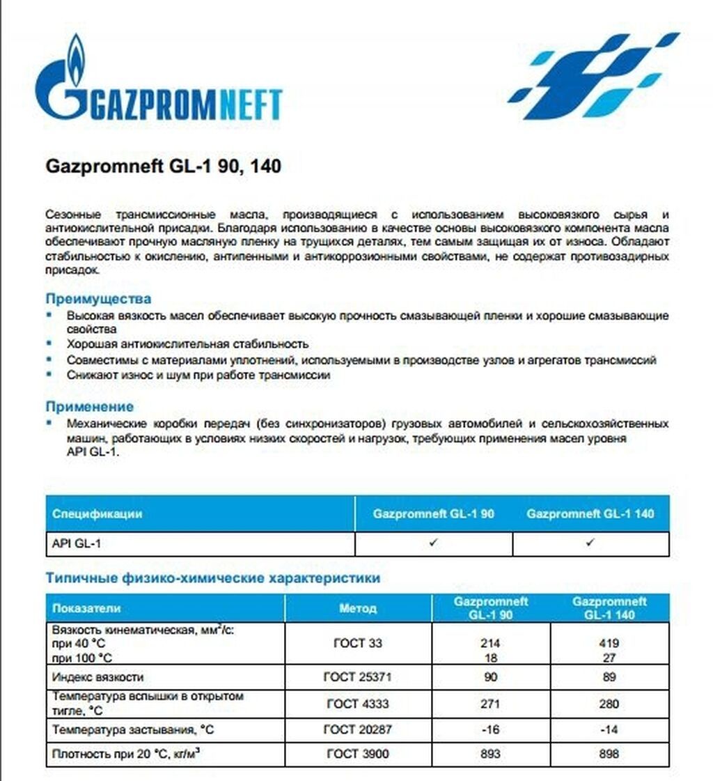 Gazpromneft GL-1 140 Сезонные трансмиссионные масла, производящиеся с: фото 3