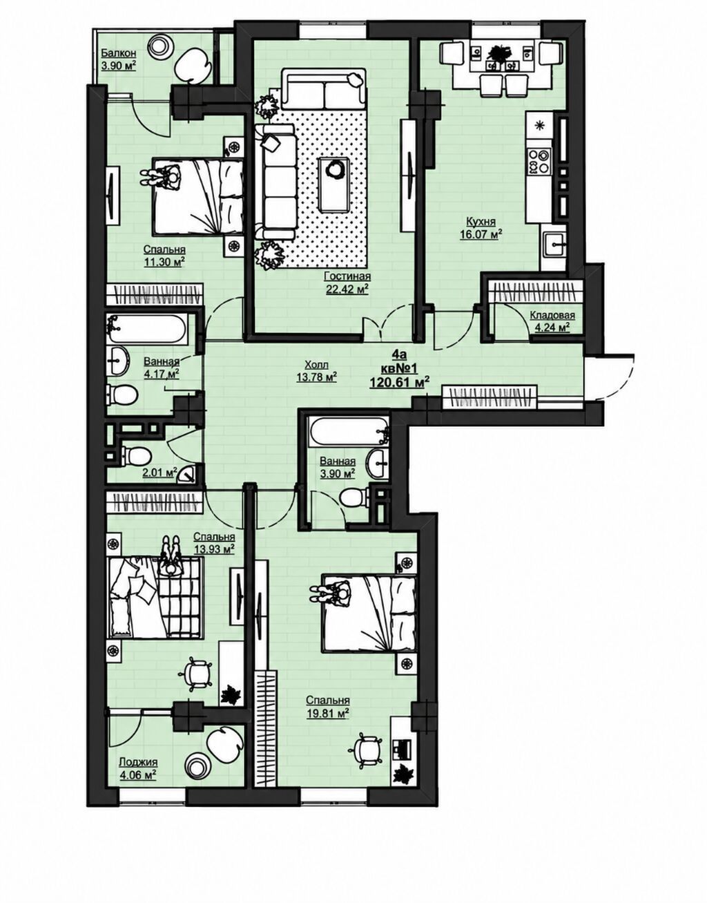 4 комнаты, 120 м², Асанбай мкр Элитка, 2 этаж, ПСО (под самоотделку): фото 5