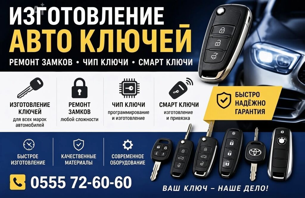 Услуги по изготовлению авто‑ключей и обслуживанию автомобильных