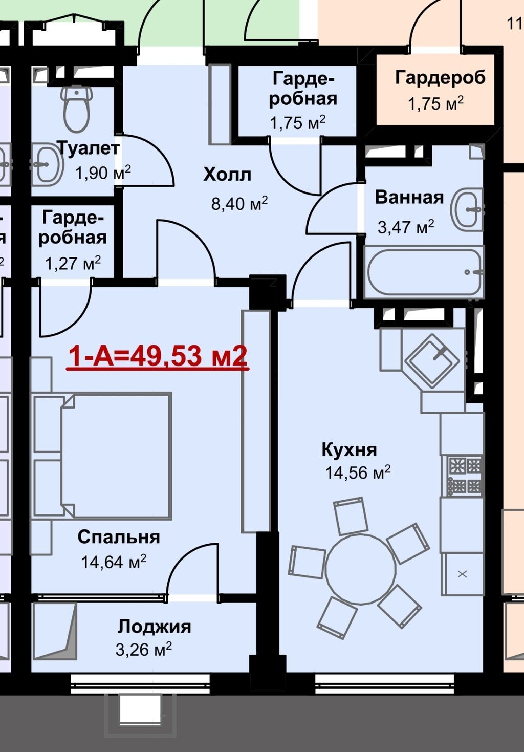 1 комната, 50 м², Кок-Жар ж/м Элитка, 9 этаж, ПСО (под самоотделку): фото 2