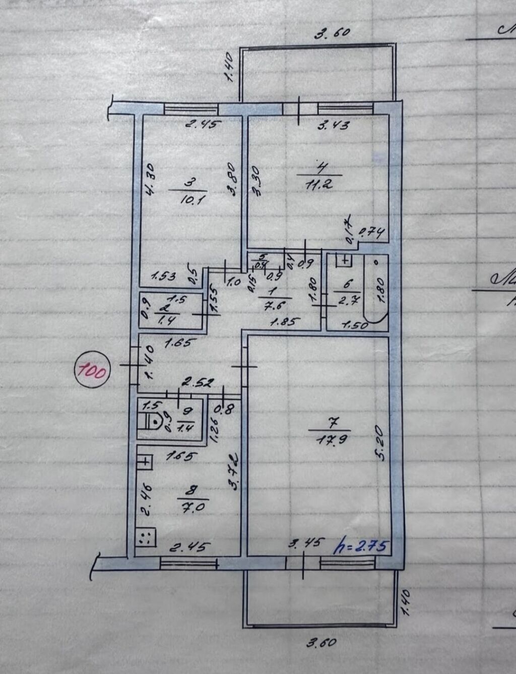 3 комнаты, 60 м², 105 серия, 5 этаж