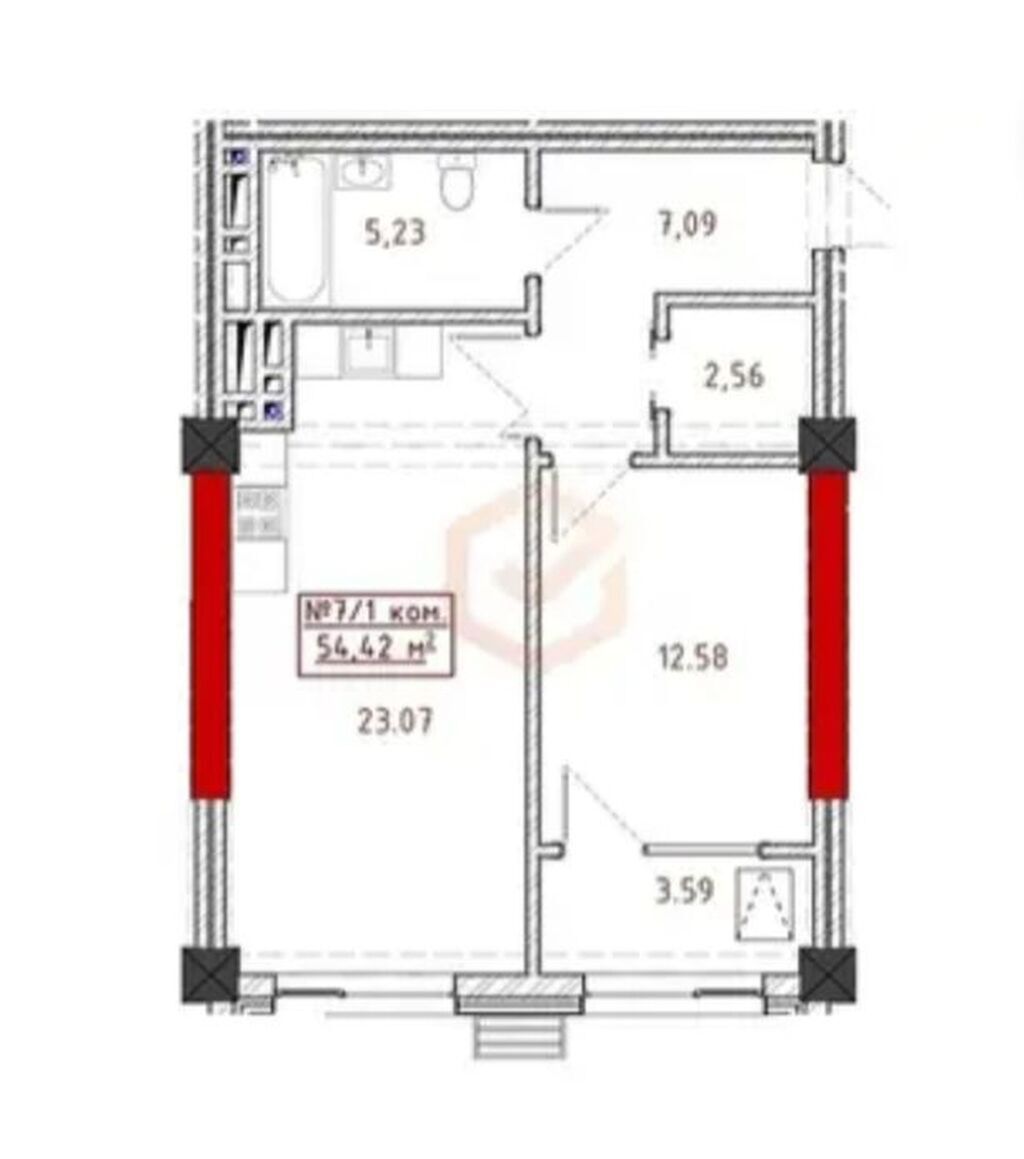 1 комната, 55 м², Восток-5 мкр Элитка, 7 этаж, ПСО (под самоотделку): фото 2