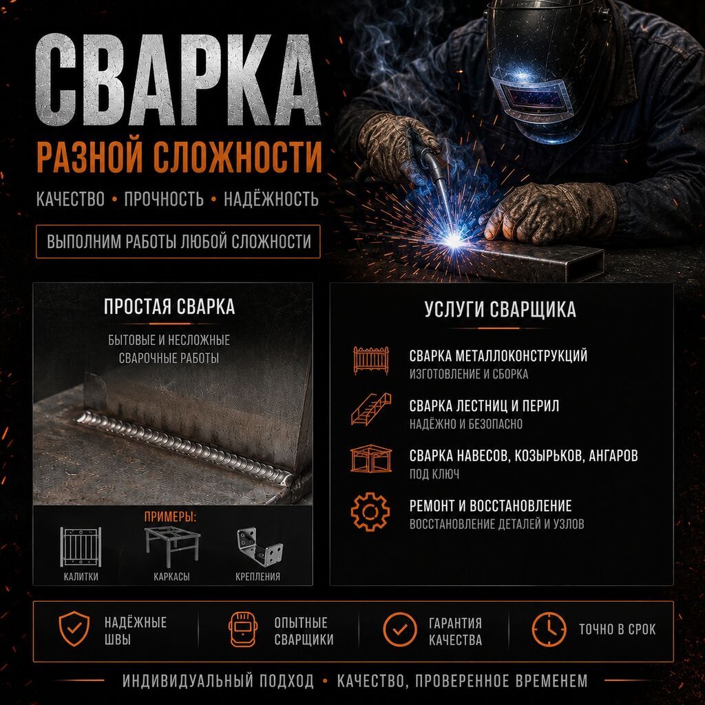 Сварочные работы разной сложности Качество • Прочность • Надёжность