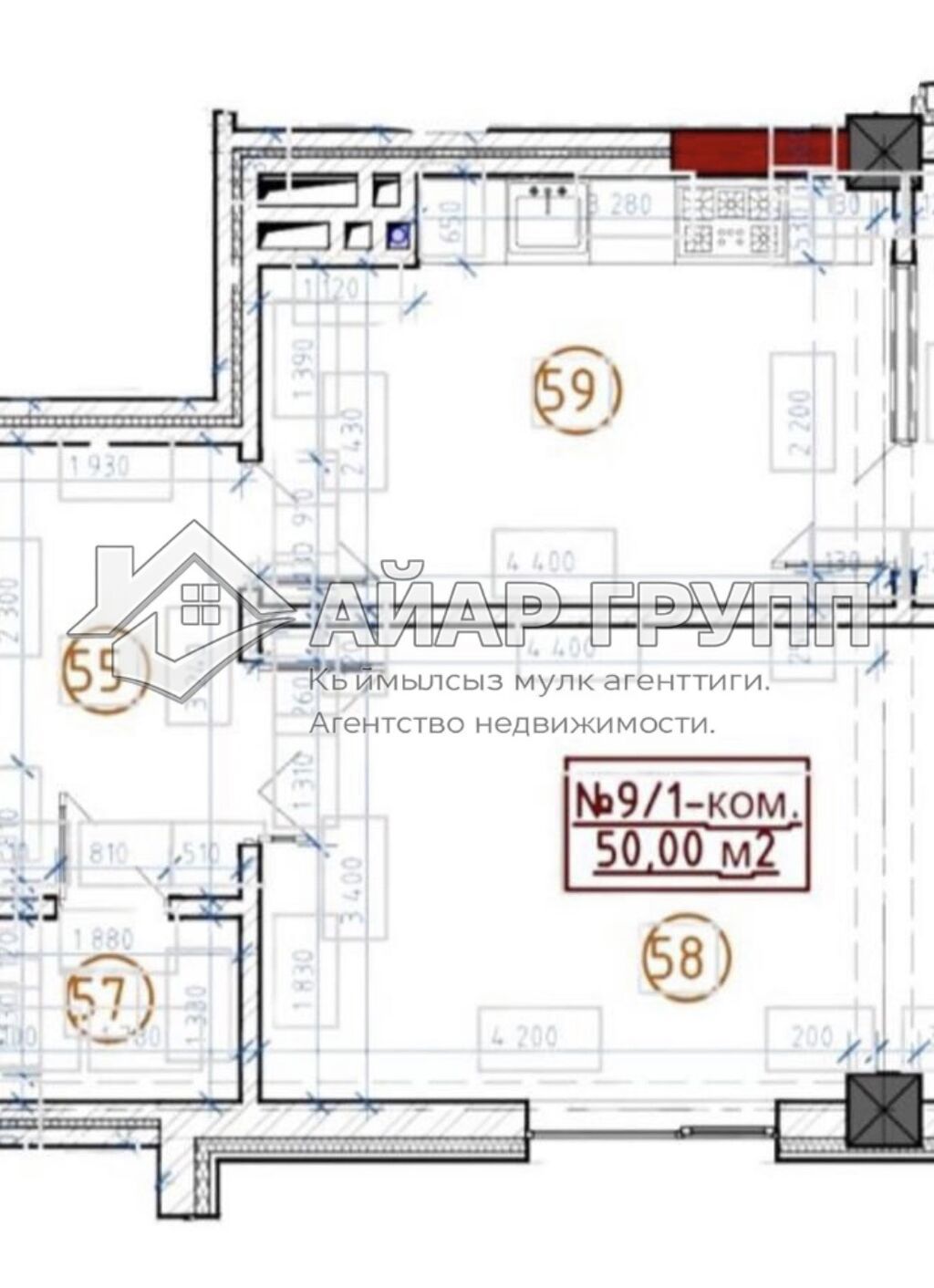 1 комната, 50 м², Элитка, 8 этаж, ПСО (под самоотделку): фото 7