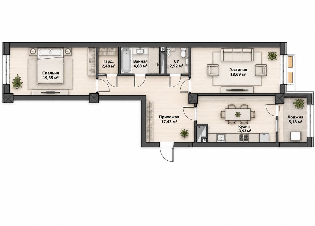 2 комнаты, 85 м², Юнусалиева/Суванбердиева Элитка, 9 этаж, ПСО (под самоотделку): фото 2