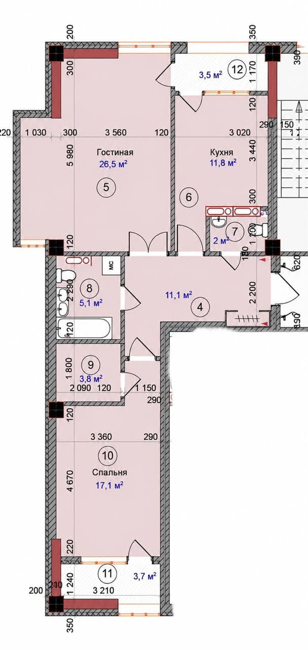 2 комнаты, 80 м², 7 мкр Элитка, 9 этаж, Евроремонт: фото 5
