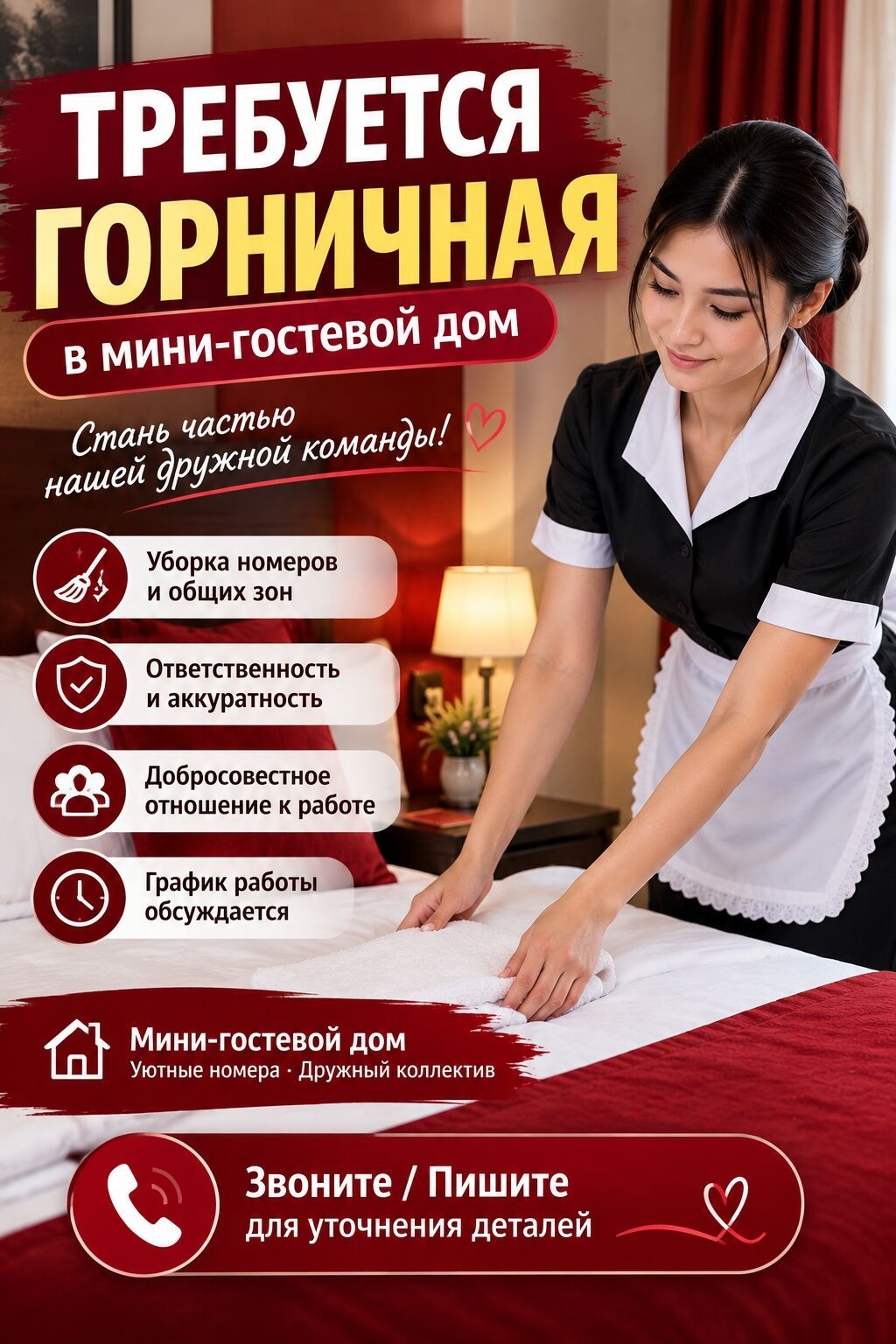 Требуется горничная в мини-гостевой дом