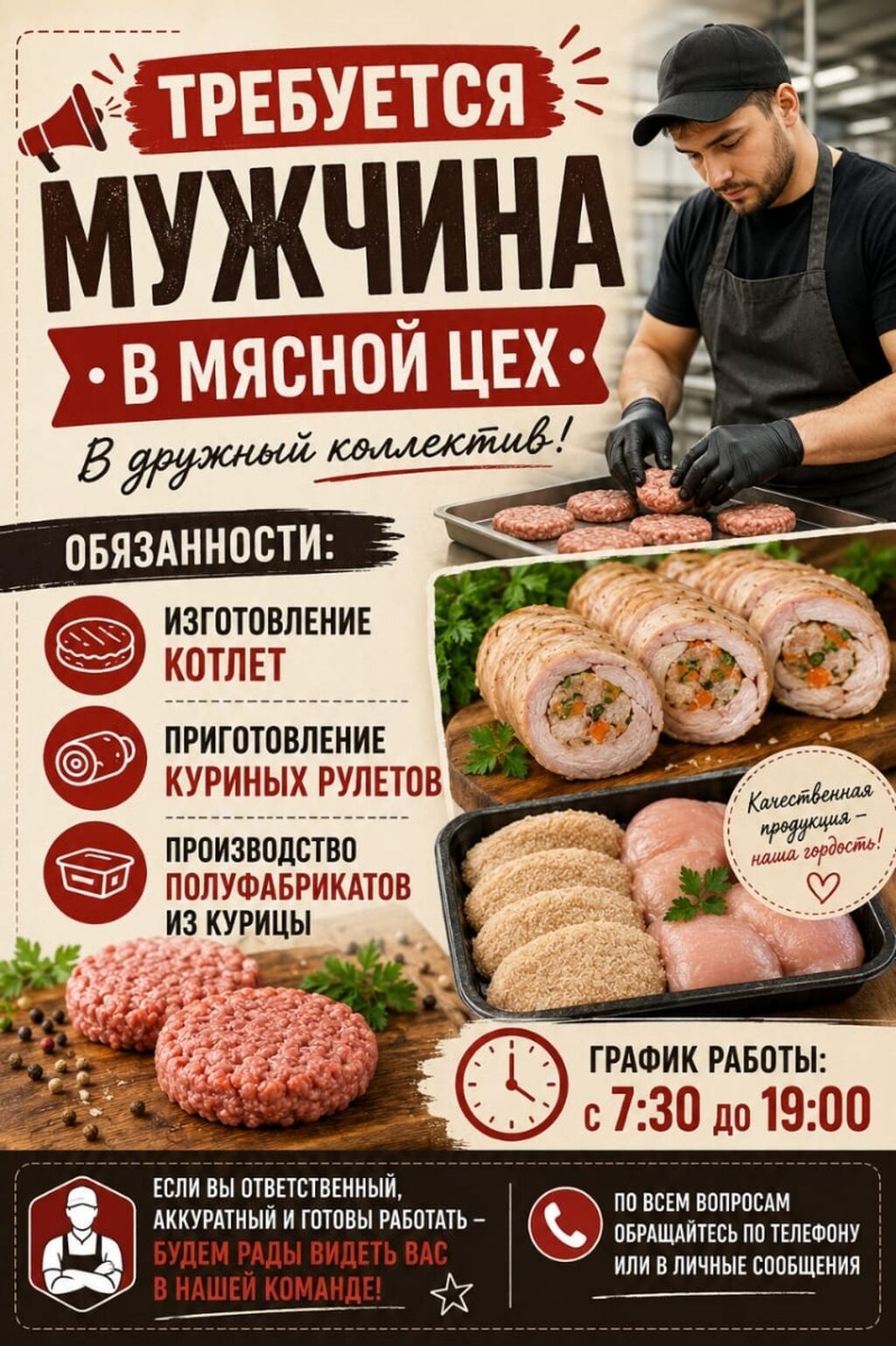 Сотрудник в мясной цех (мужчина)