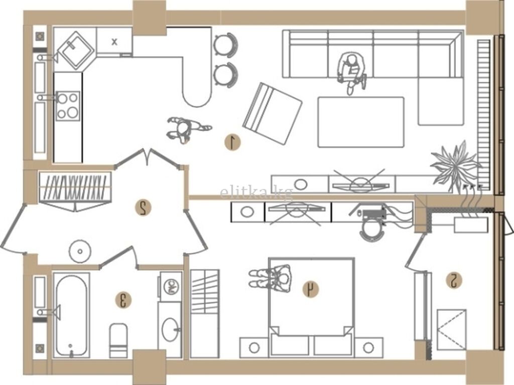 2 комнаты, 57 м², Золотой квадрат Элитка, 5 этаж, ПСО (под самоотделку): фото 3