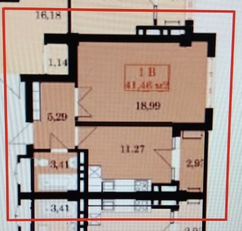 1 комната, 42 м², Джал-15 Элитка, 13 этаж, ПСО (под самоотделку): фото 2