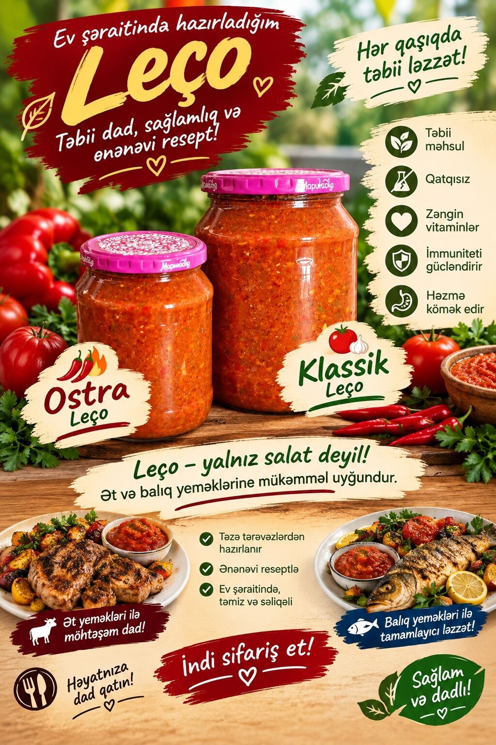 Leço – ev şəraitində hazırlanmış, təbii dadlı sous! Məhsul növləri: -