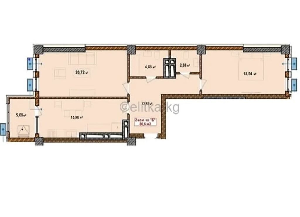 2 комнаты, 81 м², Рабочий Городок Элитка, 8 этаж, ПСО (под самоотделку): фото 3