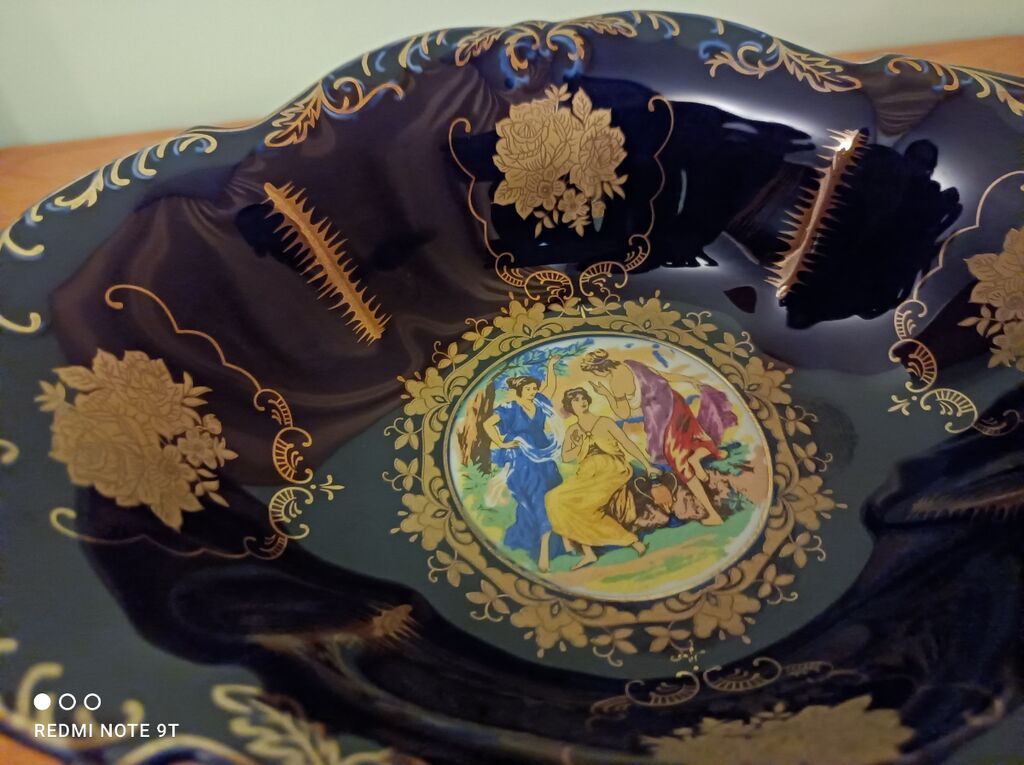 Ваза-конфетница на ножке из тёмно‑синего (кобальтового) фарфора с — фото 2