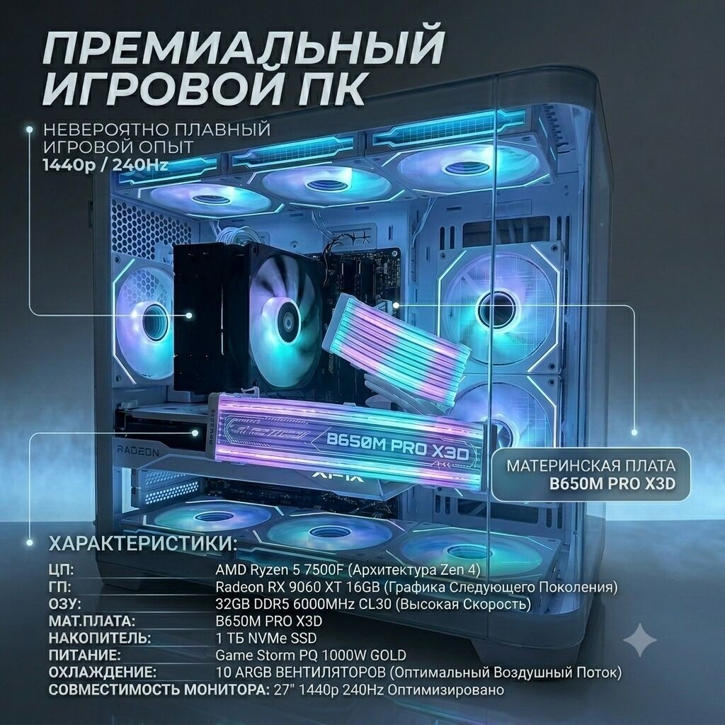 Компьютер, ядер - 6, ОЗУ 32 ГБ, Игровой, Новый, AMD Ryzen 5, NVIDIA GeForce RTX 5070, NVMe: фото 4