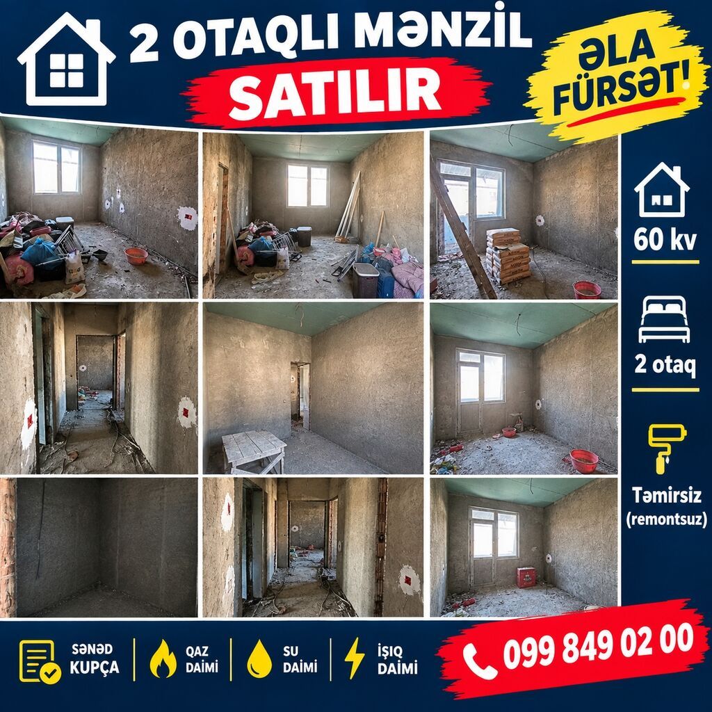 Masazır, 2 otaqlı, Köhnə tikili, 60 kv. m
