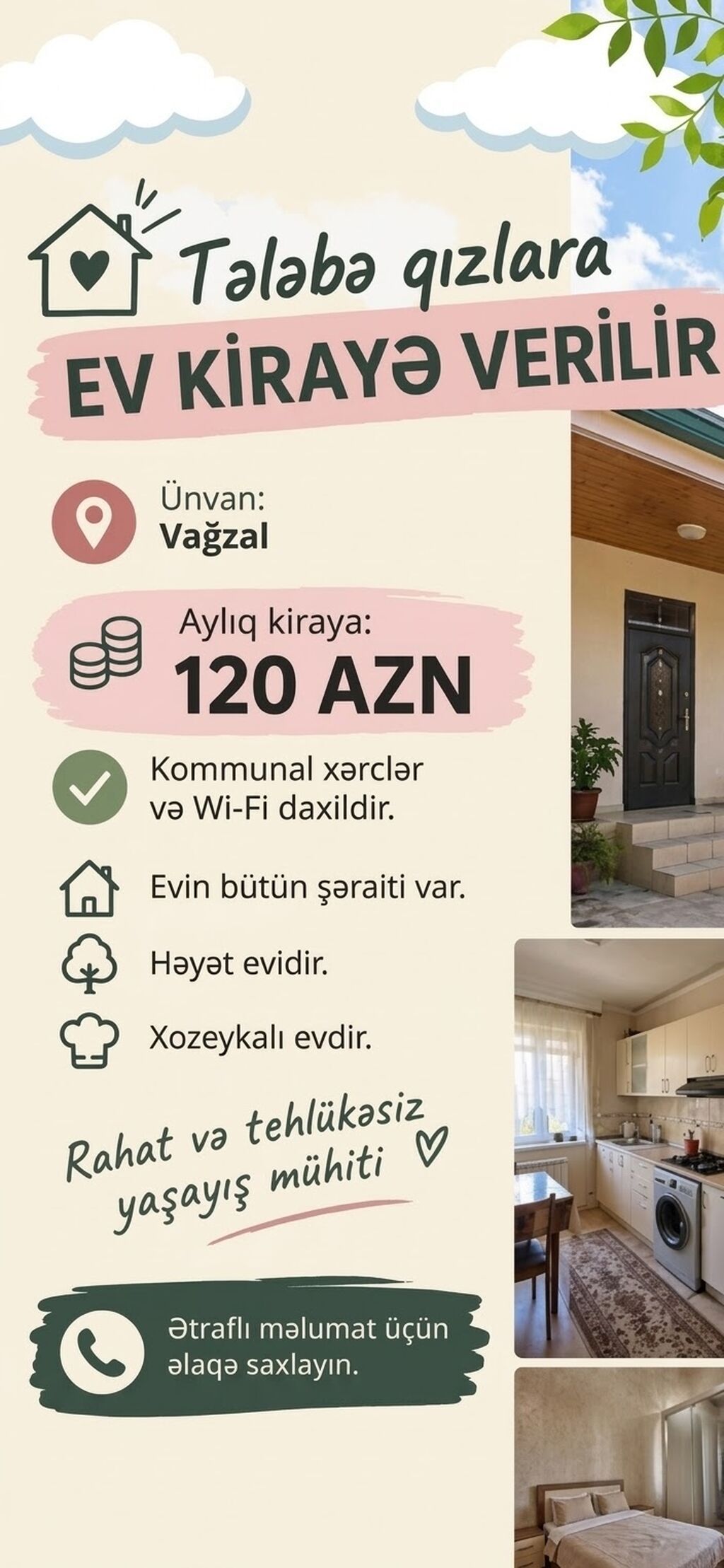 80 kv. m, 2 otaqlı, İnternet